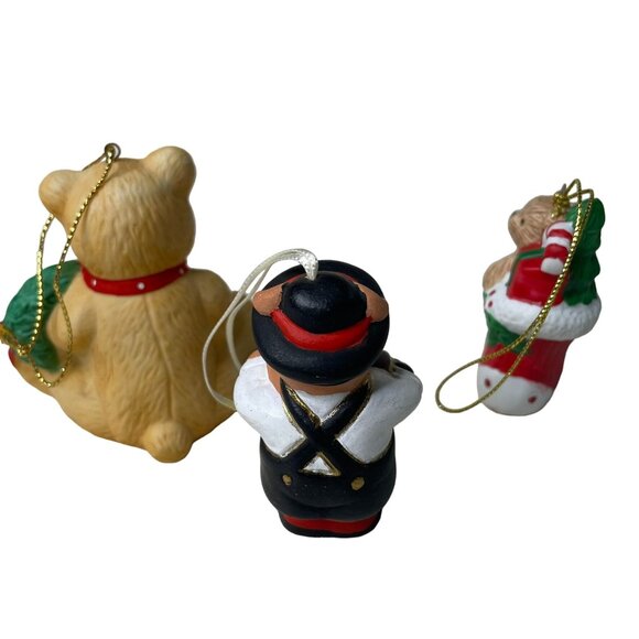3 Pc Vintage Christmas Ornaments Ceramic Teddy and Friends u - Picture 7 of 15